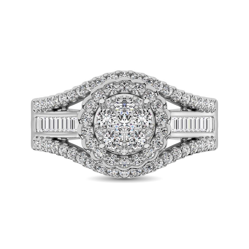 diamond engagement ring round with baguette 1.00 carats 14kt gold