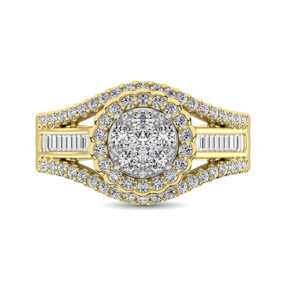 diamond engagement ring round with baguette 1.00 carats 14kt gold